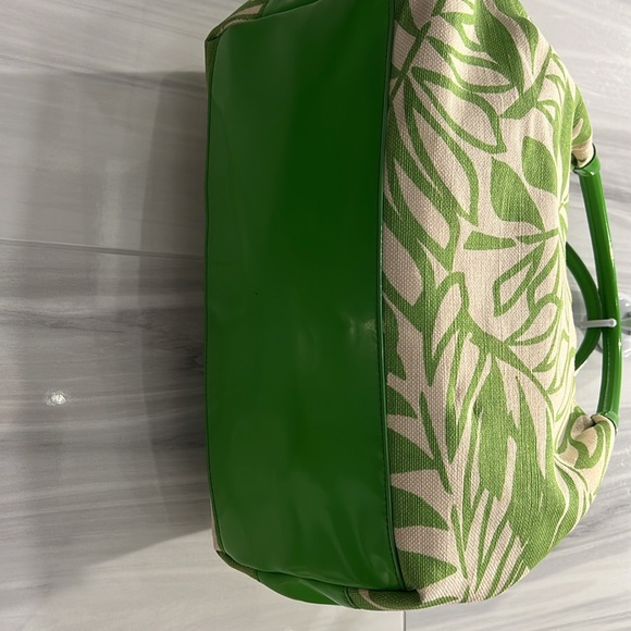 KATE SPADE  Leaf Green & Cream Tropical Canvas Patent Leather  Shoulder Bag EUC - Picture 11 of 17